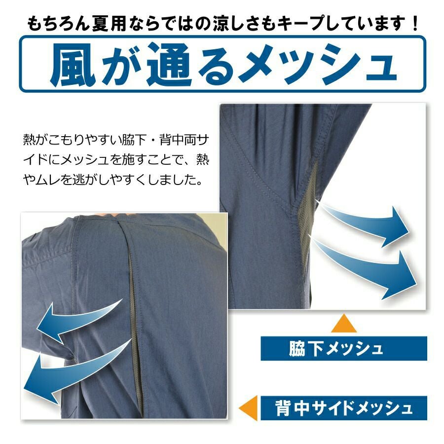 プロノ 脇＆背中メッシュ 半袖 通気ストレッチカーゴツナギ PR-2002 夏