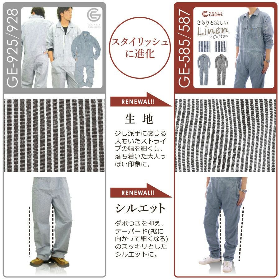 4L/5L】「GRACE ENGINEER'S(グレイスエンジニアーズ)」綿麻ストライプ