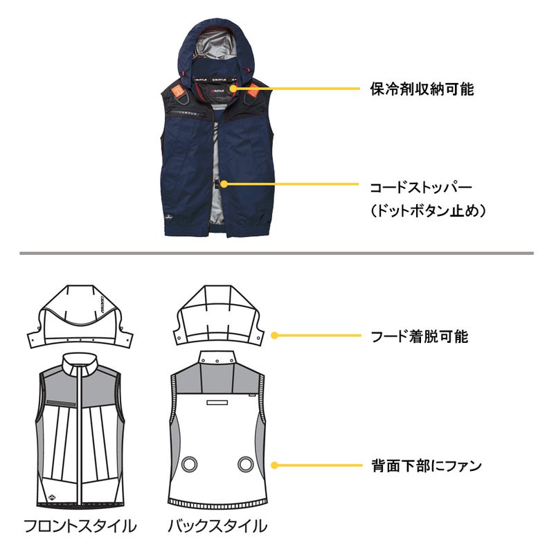 【2023年モデル】バートルエアークラフトフーディベストAC1194夏物メンズブルゾン作業着空調作業服夏物熱中症対策猛暑ファンBURTLE