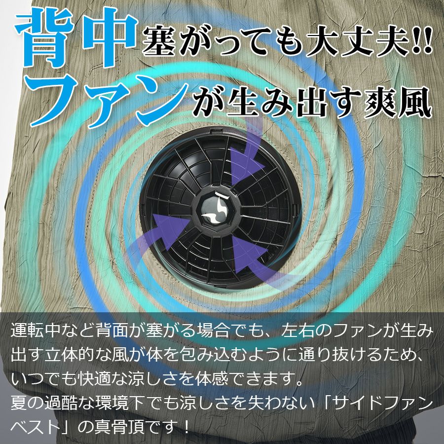 アタックベース 空調風神服 サイドファンベスト+ななめファン+24V