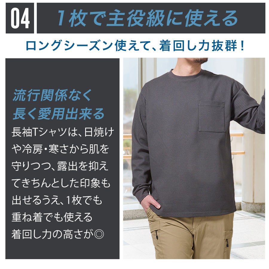 ハミューレ SOLOTEX(R)使用 長袖クルーネックワッフルTシャツ HMU-2514