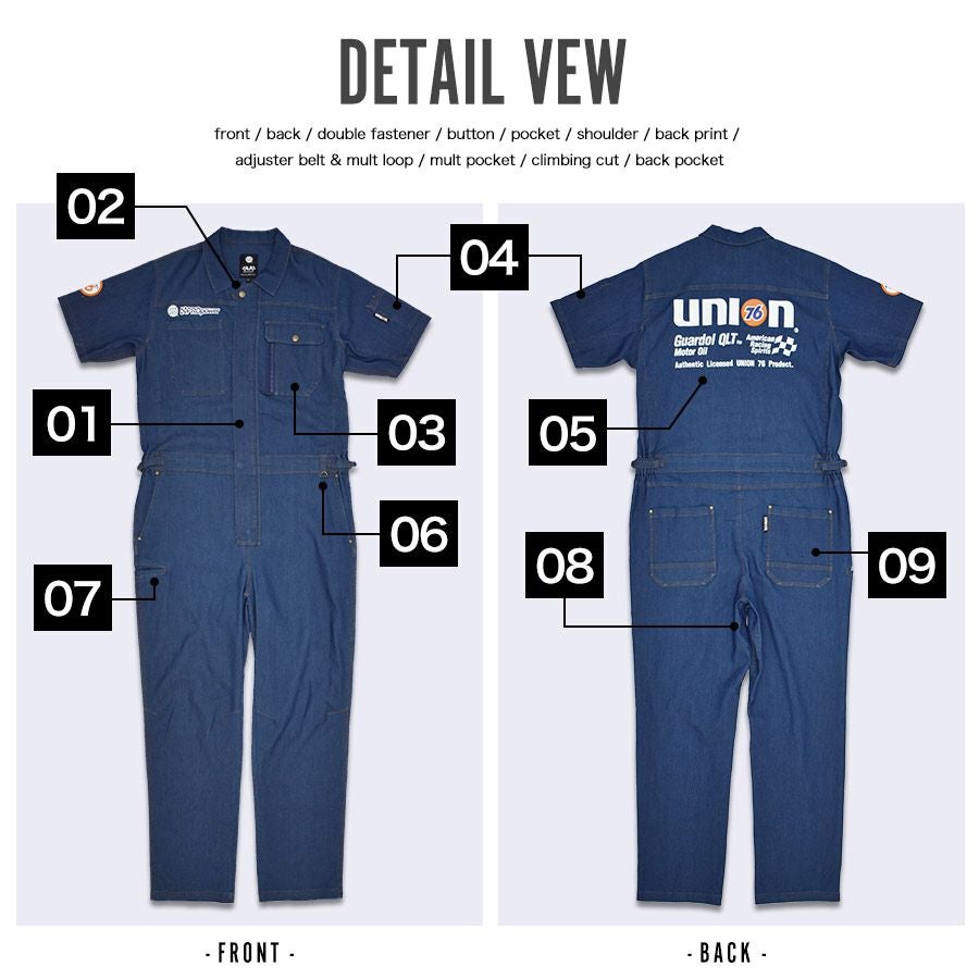 UNION76 ナナロク 半袖冷感デニムツナギ No.76-2508 ストレッチ 春 夏