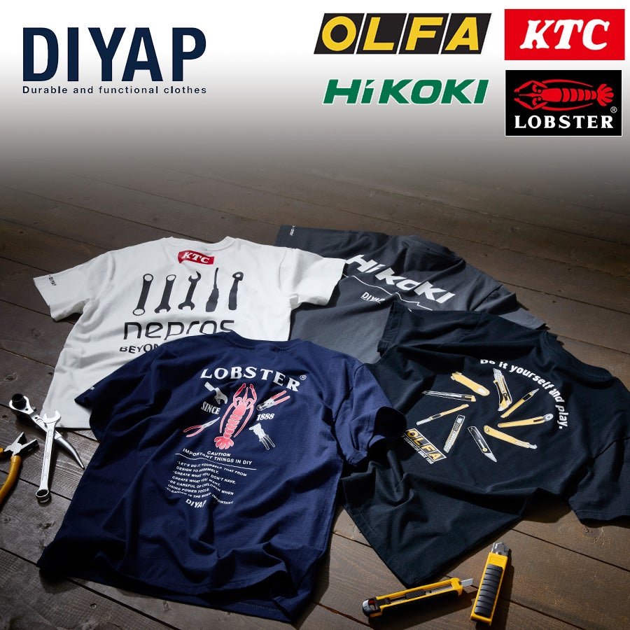 DIYAP 工具メーカーコラボ 半袖Tシャツ D260T KTC OLFA LOBSTER HiKOKI