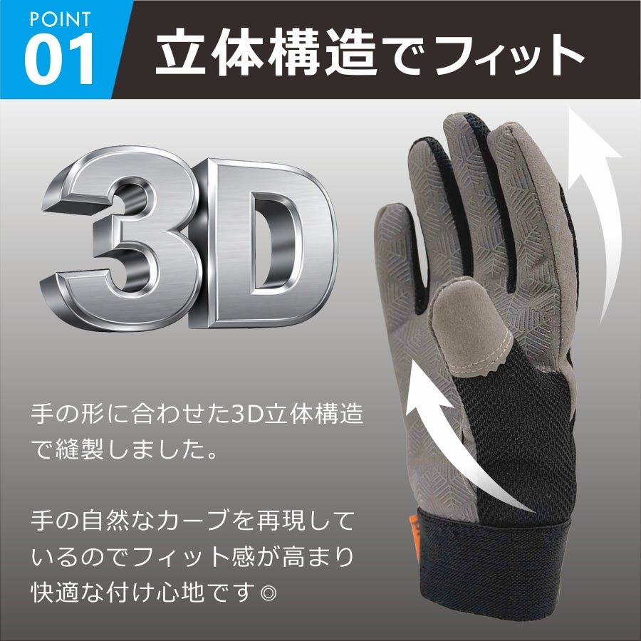 プロノ 3Dフィライトグリップ甲メッシュ PR-2629 洗える 合成皮革手袋